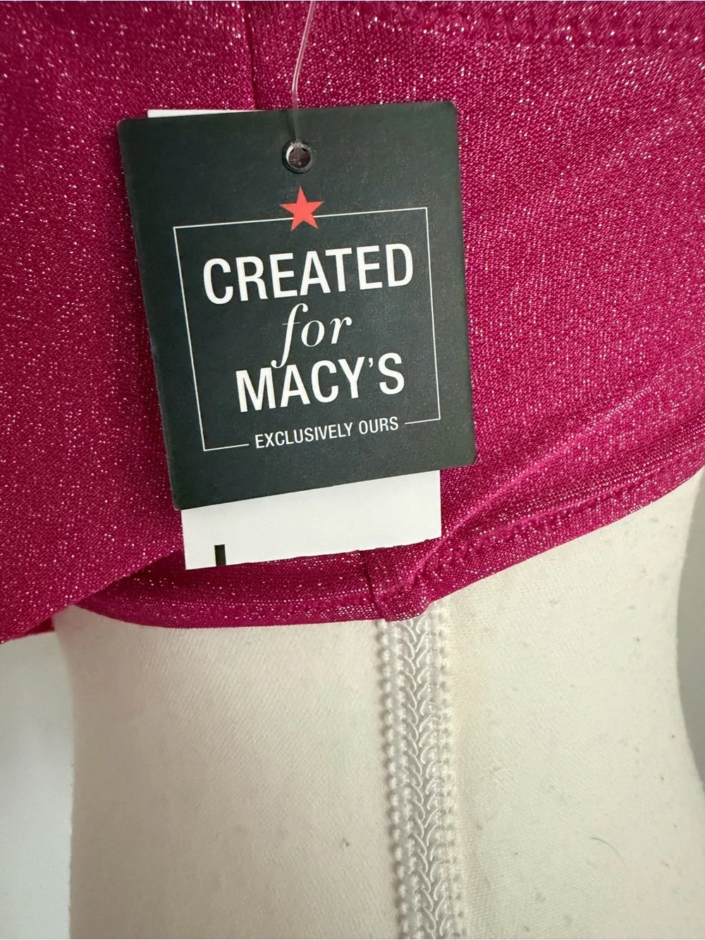 Macy’s NWT sparkly pink bikini top/ swimwear with open back and cowl neck size M